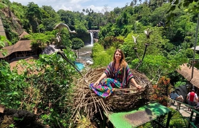 Bird nest photo spot overlooking Tegenungan Waterfall in Bali